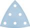 Trojuholníkový modrý brúsny papier s šiestimi rovnomerne rozmiestnenými kruhovými otvormi.