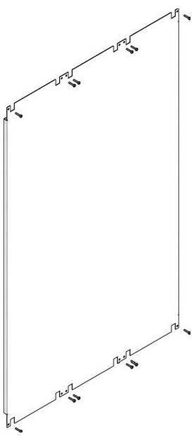 Diagram obdĺžnikového panelu s konektorovými hranami a montážnymi bodmi, používaný pre štrukturálnu montáž alebo inštaláciu.
