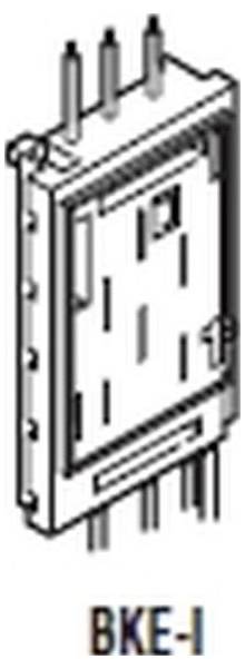 Ilustrácia malej, obdĺžnikovej elektronickej súčiastky s viacerými kolíkmi, pod ktorou je označenie "BKE-I".