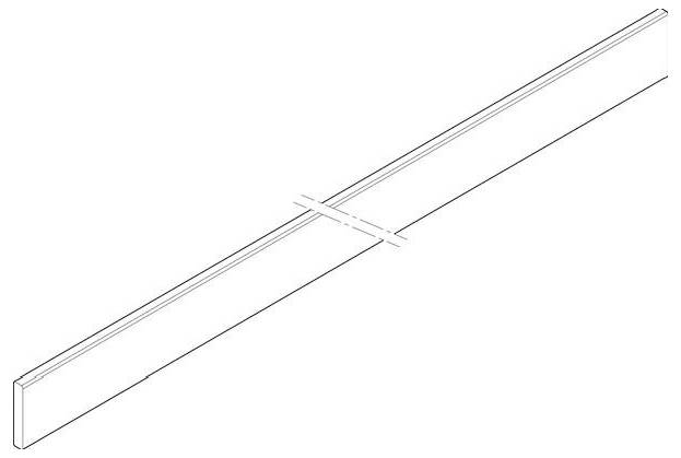 Lineárny 3D model nosného trámu v bielej farbe, zobrazený diagonálne, ktorý prezentuje jeho dĺžku a obdĺžnikový priečny prierez.