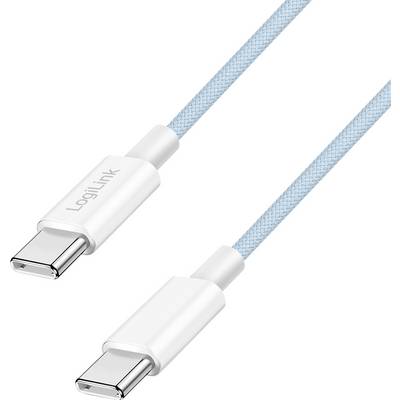 Svetlomodrý pletený USB-C kábel s bielymi konektormi od LogiLink.