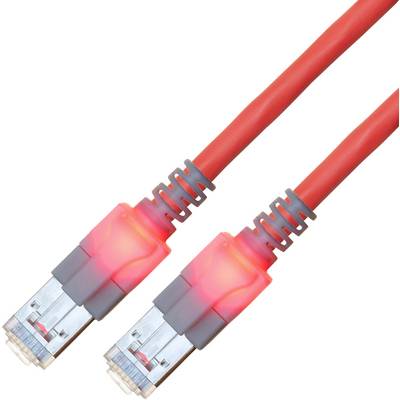 Dva červené ethernetové káble so svietiacimi konektormi, ktoré signalizujú aktívny prenos dát.