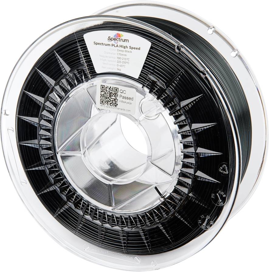 Spectrum Filaments 81071 PLA High Speed Filament PLA kunststof Highspeed filament, Hoge stijfheid, Hoge treksterkte 1.75 mm 1000 g Deep black, Zwart 1 stuk(s)