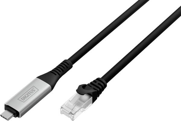 Digitus USB 3.1 Gen 1 (USB 3.0), USB 3.0, USB, USB-C® káblový adaptér [1x USB , USB 3.2 Gen 1 (USB 3.0) - 1x RJ45, RJ45 zástrčka] AK-300601-100-S fóliové tienenie, tienenie pletivom, tienený, bez halogénov
