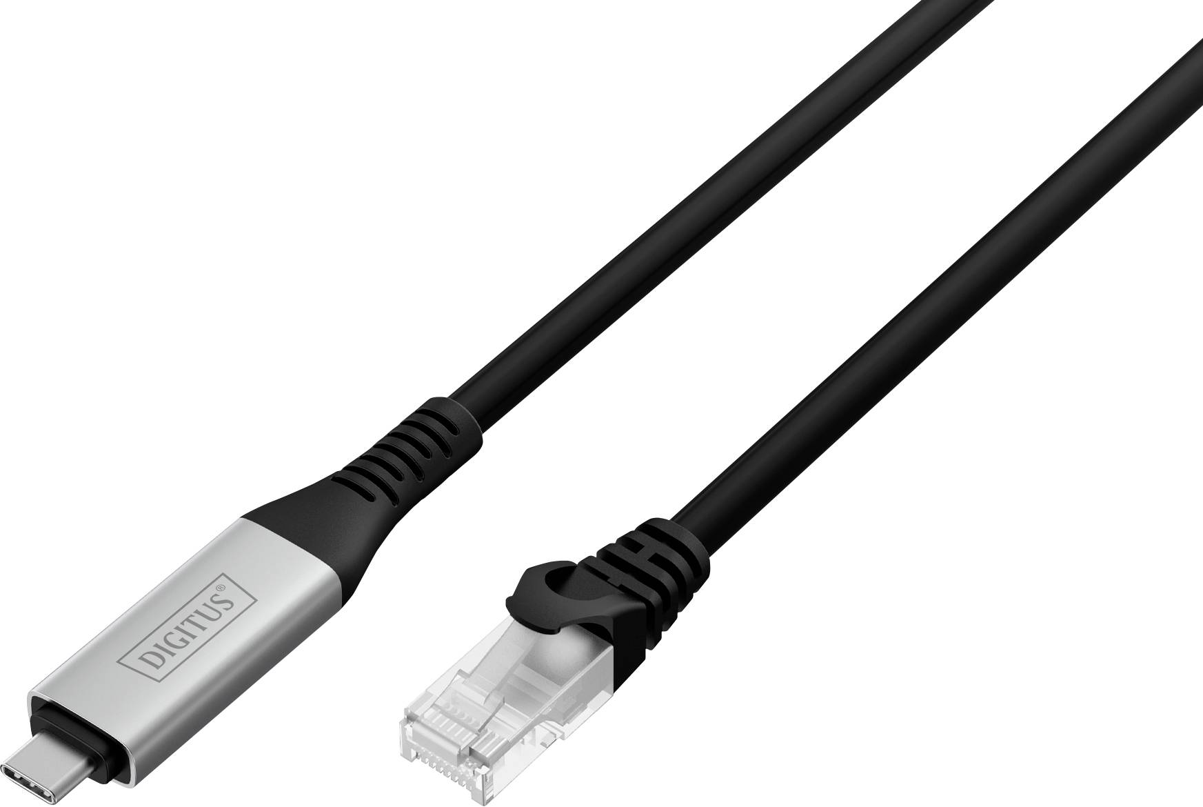 Ethernetový kábel 'Digitus' s USB-C konektorom, zobrazujúci konektory na oboch koncoch.