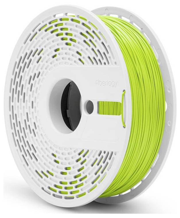 Špulka jasne zeleného 3D tlačového filamentu od spoločnosti Fiberlogy, navrhnutá vo vetrákovej bielej plastovej cievke pre ľahké dávkovanie.