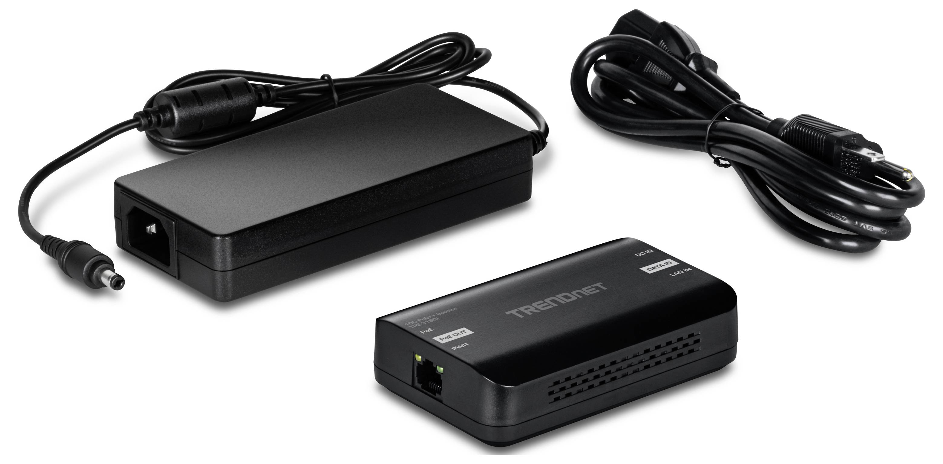 Sieťová adaptérová súprava zobrazujúca napájací adaptér a sieťový adaptér s káblami pre pripojenie.