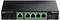 Prepínač TRENDnet Gigabit PoE+ TPE-BS41 je označený, vpredu má štyri ethernetové porty s indikátormi PoE+ vstup a výstup.