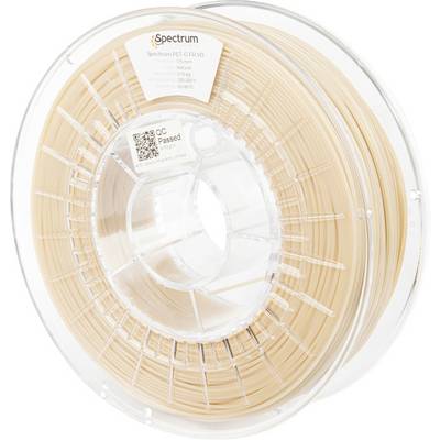 Cievka béžového 3D tlačiarenského filamentu označená ako 'Spectrum PLA CF15 VO', čo udáva typ materiálu a značku, s nálepkou 'QC Passed' (Kontrola kvality schválená).