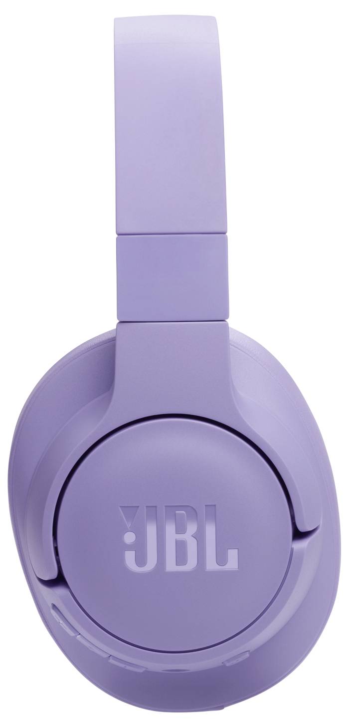 Fialové náhlavné slúchadlá so značkou 'JBL' na mušli, zobrazené z bočného pohľadu.