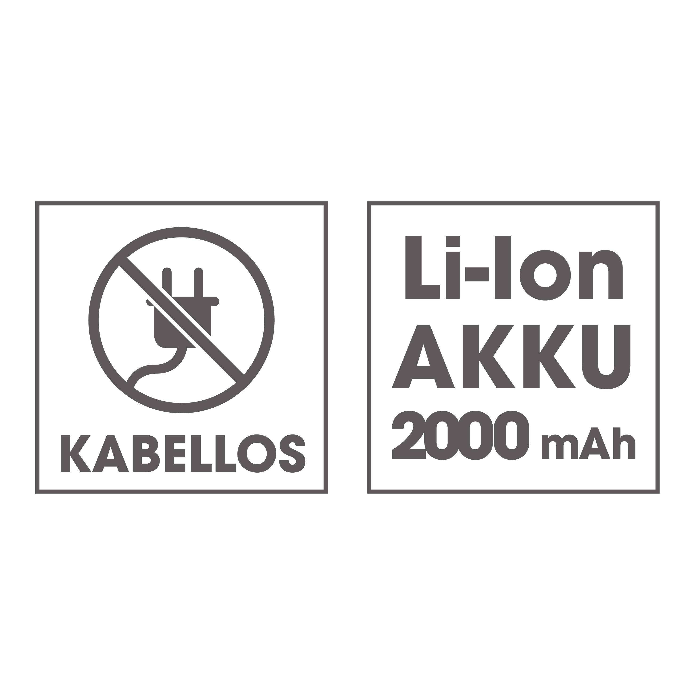 'Bezdrôtový: Symbol zobrazuje prečiarknutú zástrčku. Li-Ion AKUMULÁTOR 2000 mAh' v dvoch štvorčekoch.