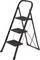 Čierna, kovová trojstupňová skladacia rebrina, úplne rozložená, zobrazujúca svoje stupne a podpornú konštrukciu. Vhodná pre vnútorné použitie.