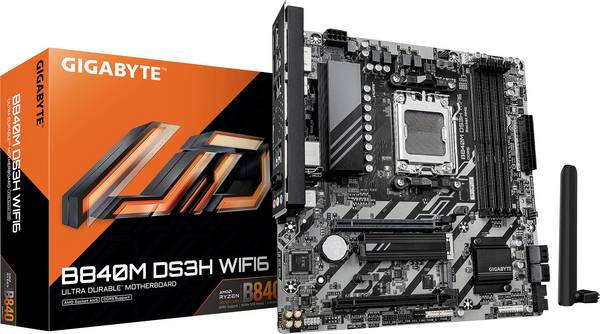 Gigabyte B840M DS3H WF6 Základná doska Socket AMD AM5 Tvarový faktor Micro-ATX Čipová sada základnej dosky AMD® B840