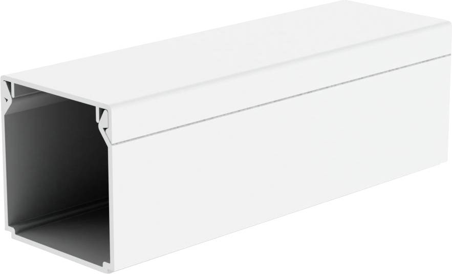 Biely pravouhlý kanálový úsek s otvoreným koncom, zobrazujúci dutý vnútorný priestor.