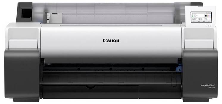 Tlačiareň Canon imagePROGRAF TA-30; veľkoformátová tlačiareň s dotykovým displejom a podávaním papierových rolí, navrhnutá pre tlačové úlohy vysokej kvality.