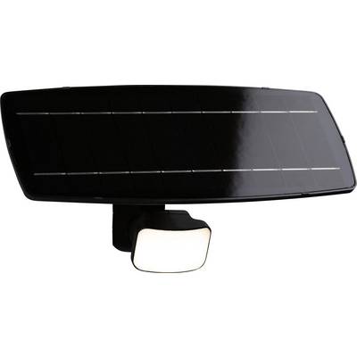 Solárny LED reflektor s obdĺžnikovým panelom a pripojeným svetlom, navrhnutý do exteriéru na poskytovanie energeticky úsporného osvetlenia.
