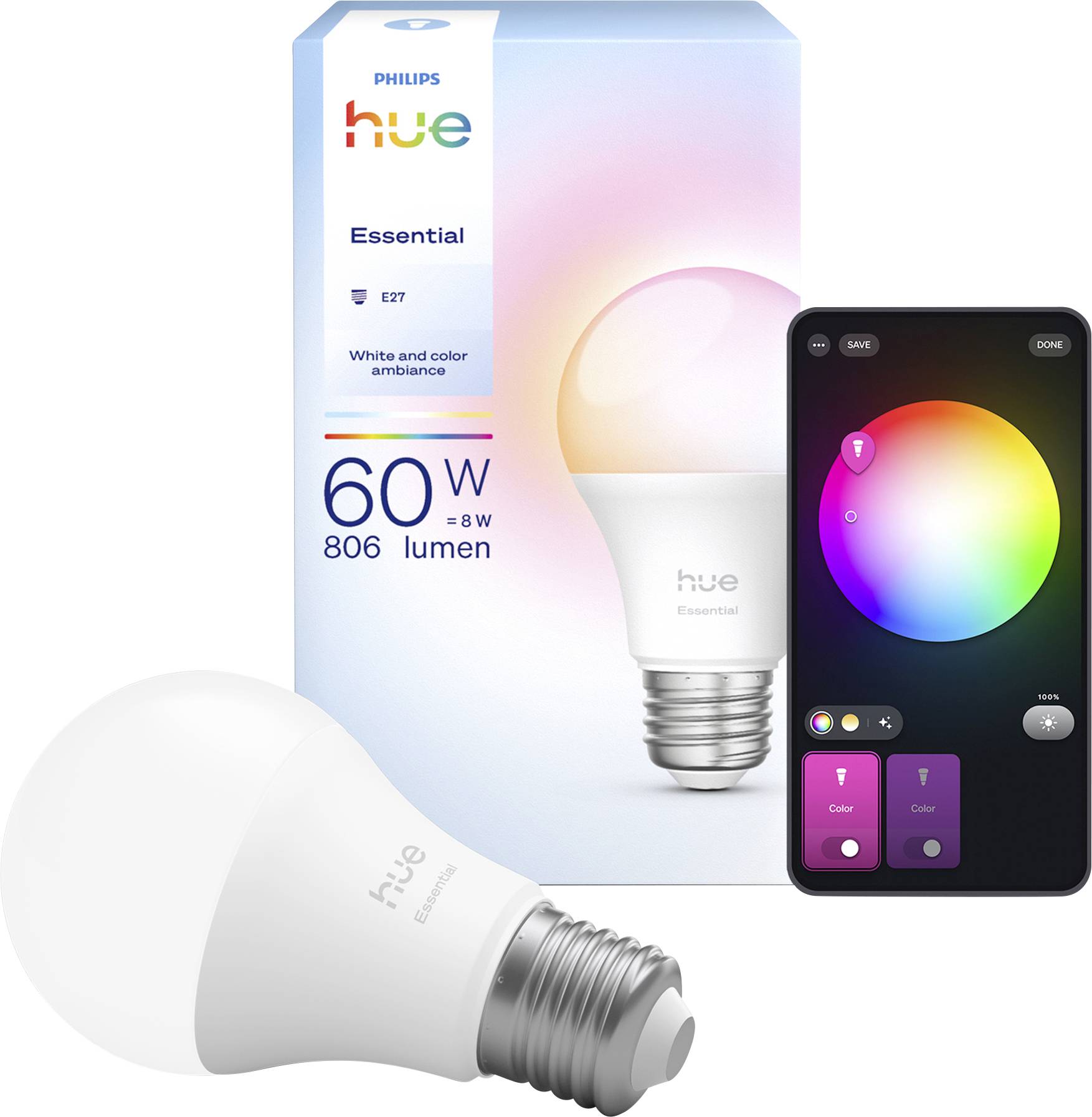 Philips Hue LED žiarovka Hue Essential White & Col. Amb. E27 8 W N/A-0
