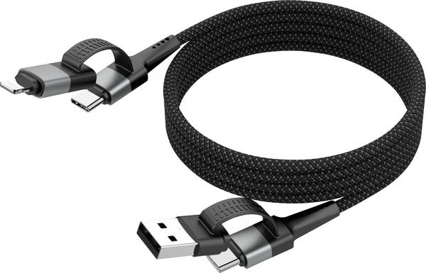 Ansmann USB kábel  USB-A zástrčka, USB-C ® zástrčka, Apple Lightning konektor 120 cm čierna textilný plášť 1700-0188