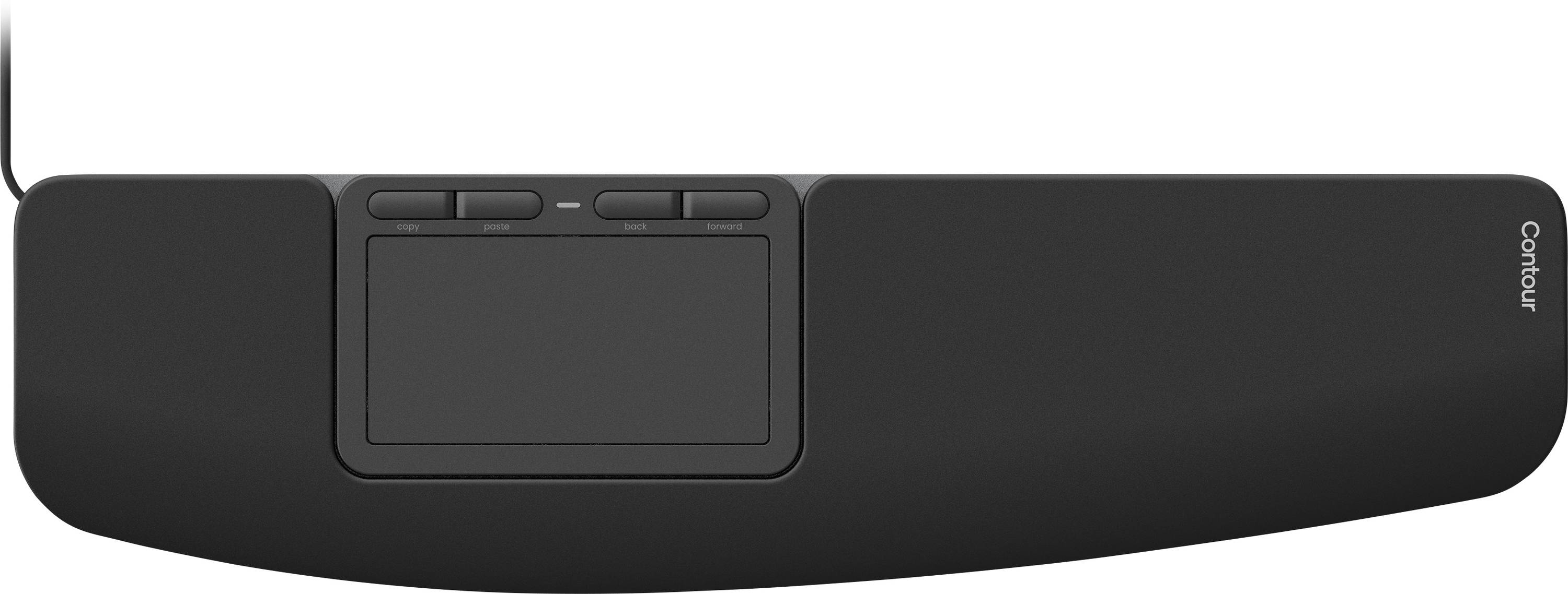 Ergonomická opierka zápästia s integrovaným touchpadom a tlačidlami, navrhnutá pre pohodlie a jednoduchú manipuláciu.