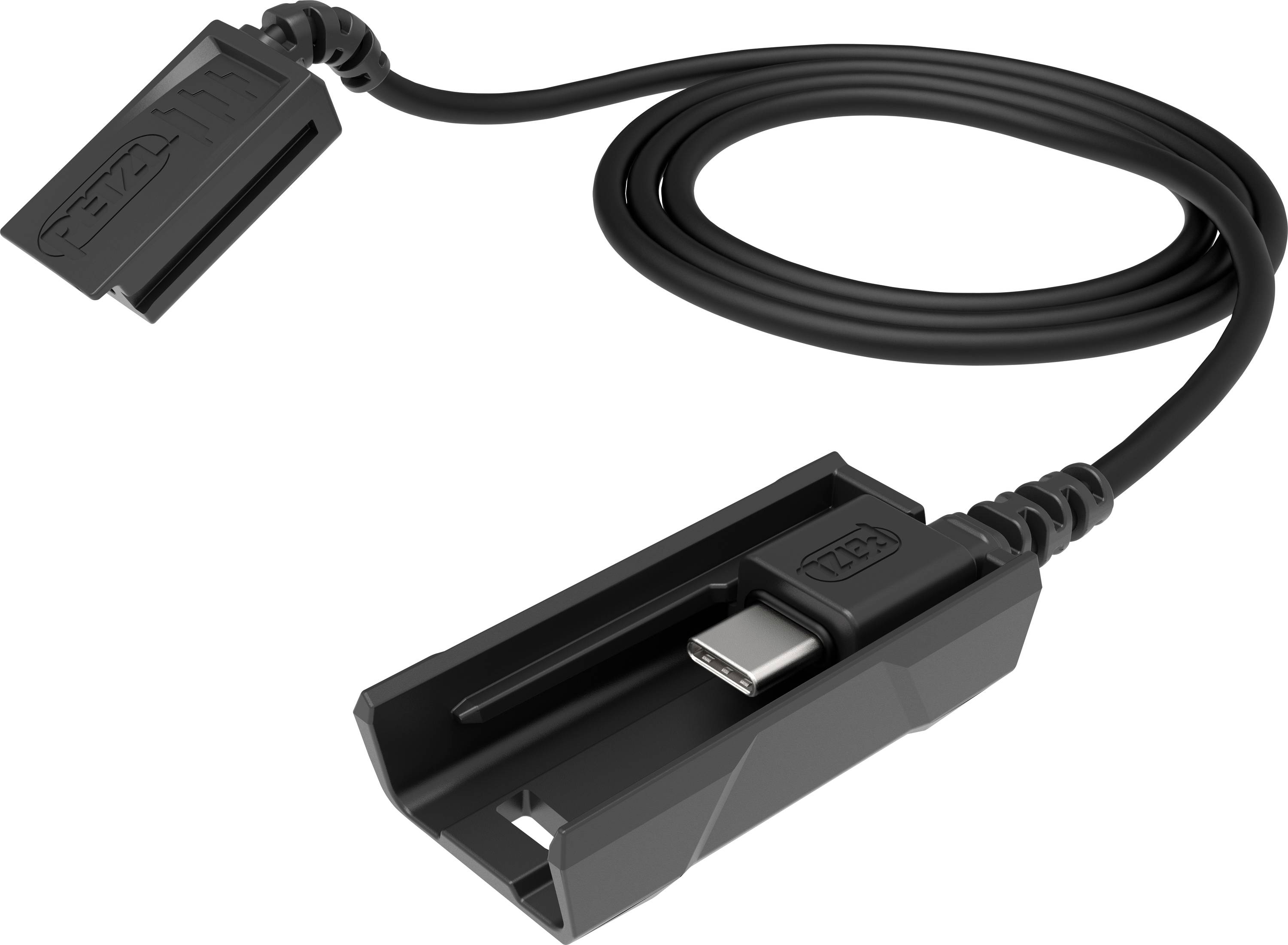 USB napájací kábel "Reloop Tape 2" určený pre DJ zariadenia, s pripevneným zariadením, vyznačujúci sa čiernym elegantným dizajnom, pravdepodobne určený na nahrávanie.