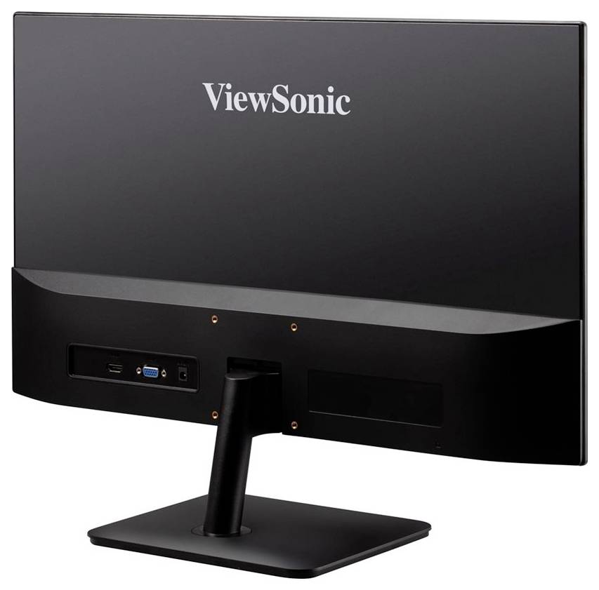 Zadná strana počítačového monitora ViewSonic zobrazujúca porty a stojan.