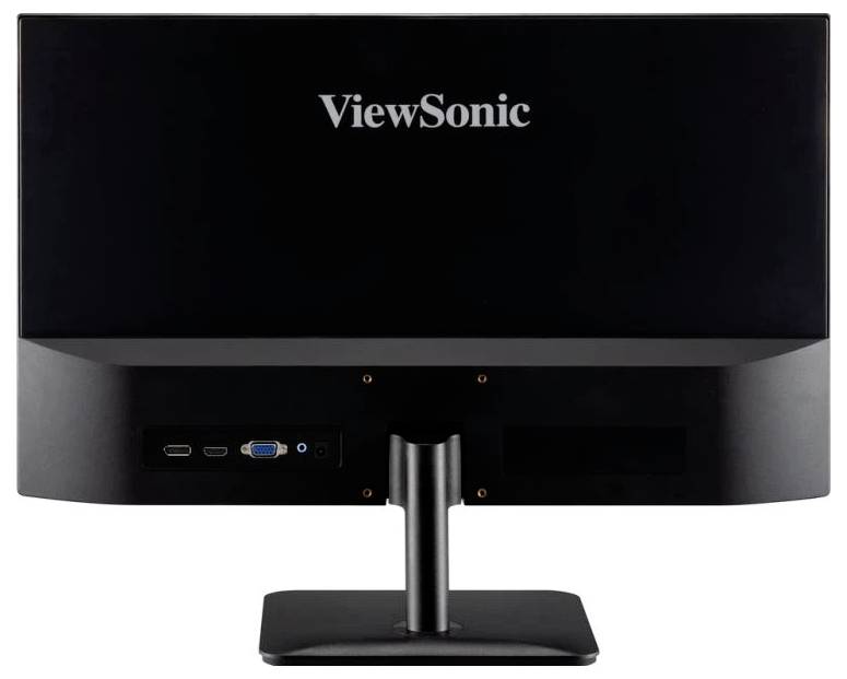 Zadný pohľad na čierny počítačový monitor značky ViewSonic, zobrazujúci porty pre HDMI, VGA a napájací konektor.