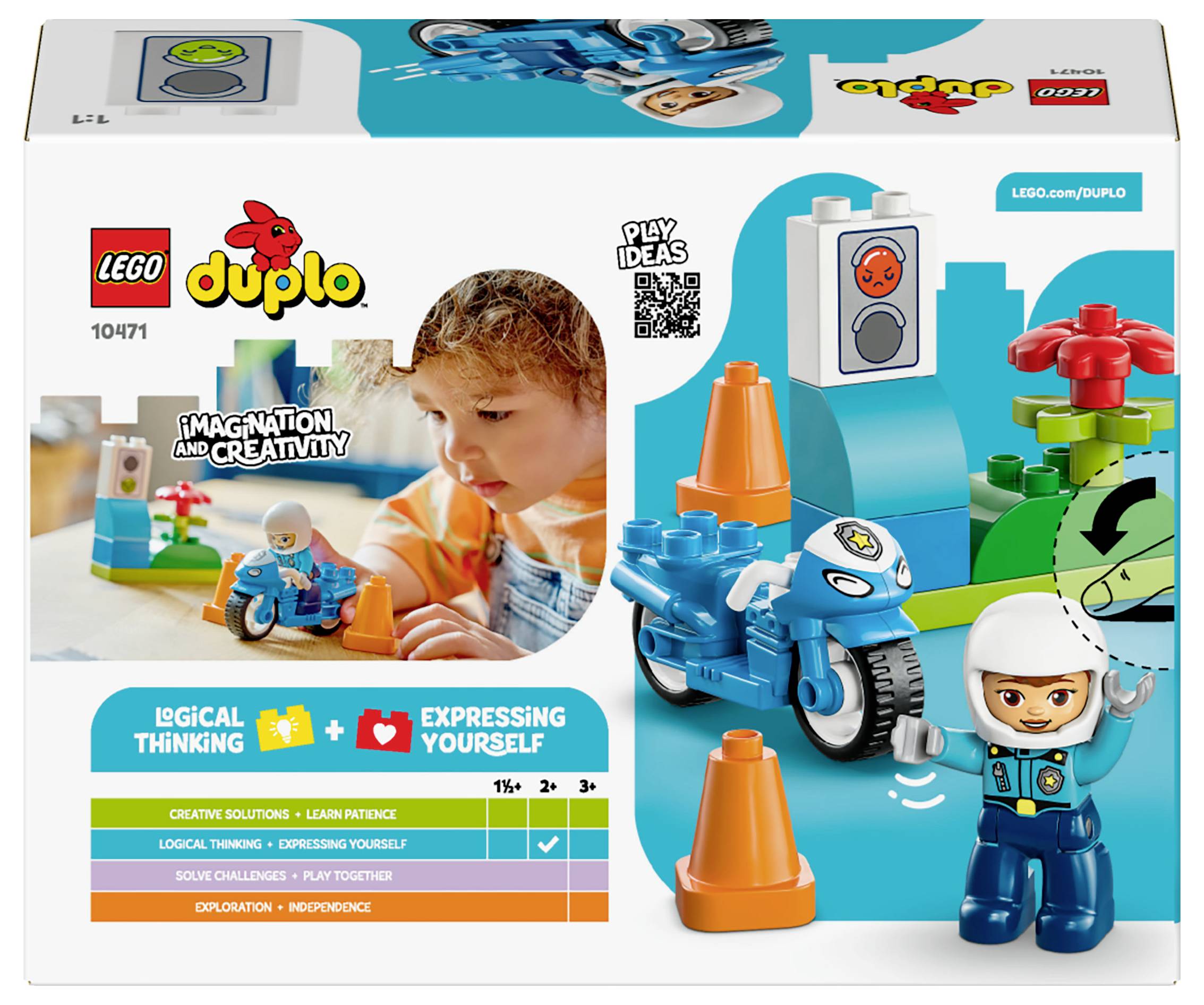 'Sada Lego Duplo 10497: Policajná motorka a cestná zostava pre deti od 1,5 rokov na podporu predstavivosti, kreativity, logického myslenia a sebavyjadrenia.'