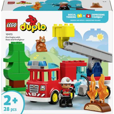Sada hasičského auta Lego Duplo s figúrkou hasiča, stromami a plameňmi. Podporuje logické myslenie a sebavyjadrenie pre deti od 2 rokov.