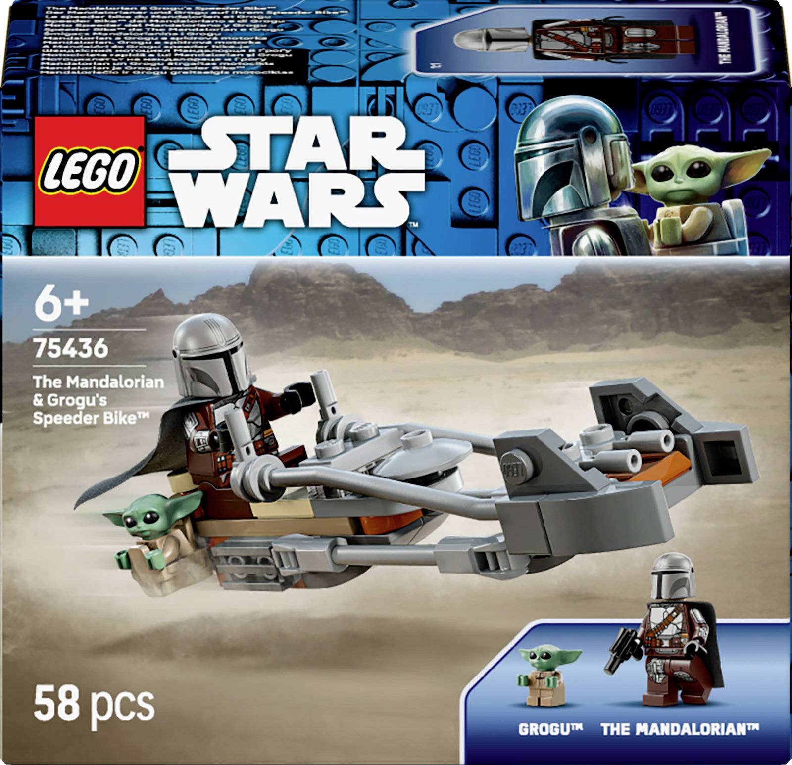 Lego Star Wars: Špeciálny set so špedrkou Mandalorianca a Grogu, pozostávajúci z 58 dielikov, ktorý obsahuje postavičky Grogu a Mandalorianca. Vhodné pre deti od 6 rokov.