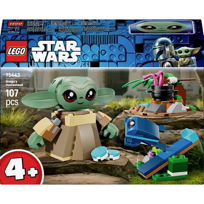 Lego Star Wars súprava pre deti od 4 rokov, nazvaná 'Groguov domov', obsahujúca 107 dielikov so stavebným prvkom Grogu, žabou a ďalšími stavebnými prvkami.