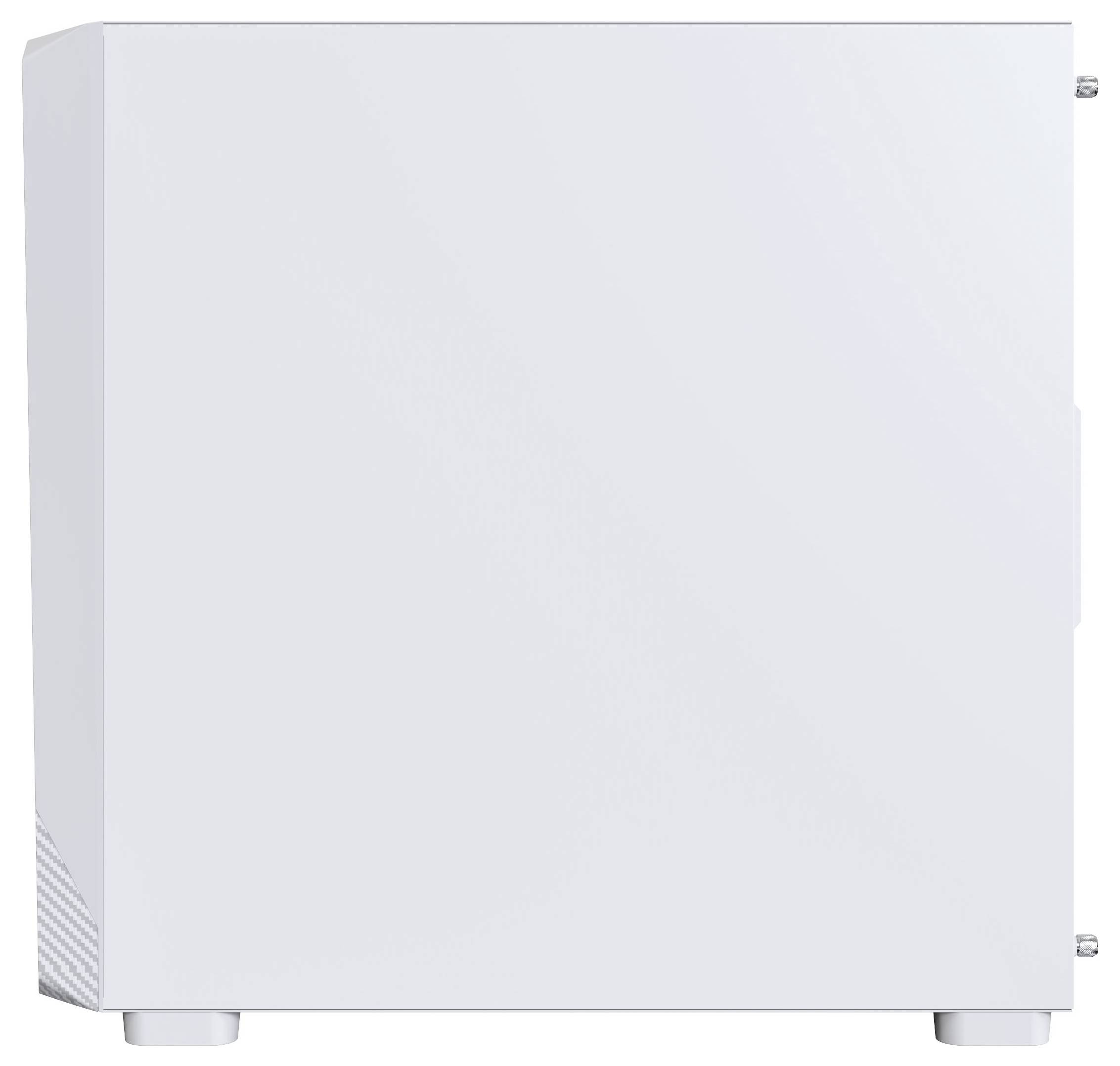 Biely obdĺžnikový externý pevný disk s minimalistickým dizajnom, s jemnými vetracími vzormi v ľavom dolnom rohu.