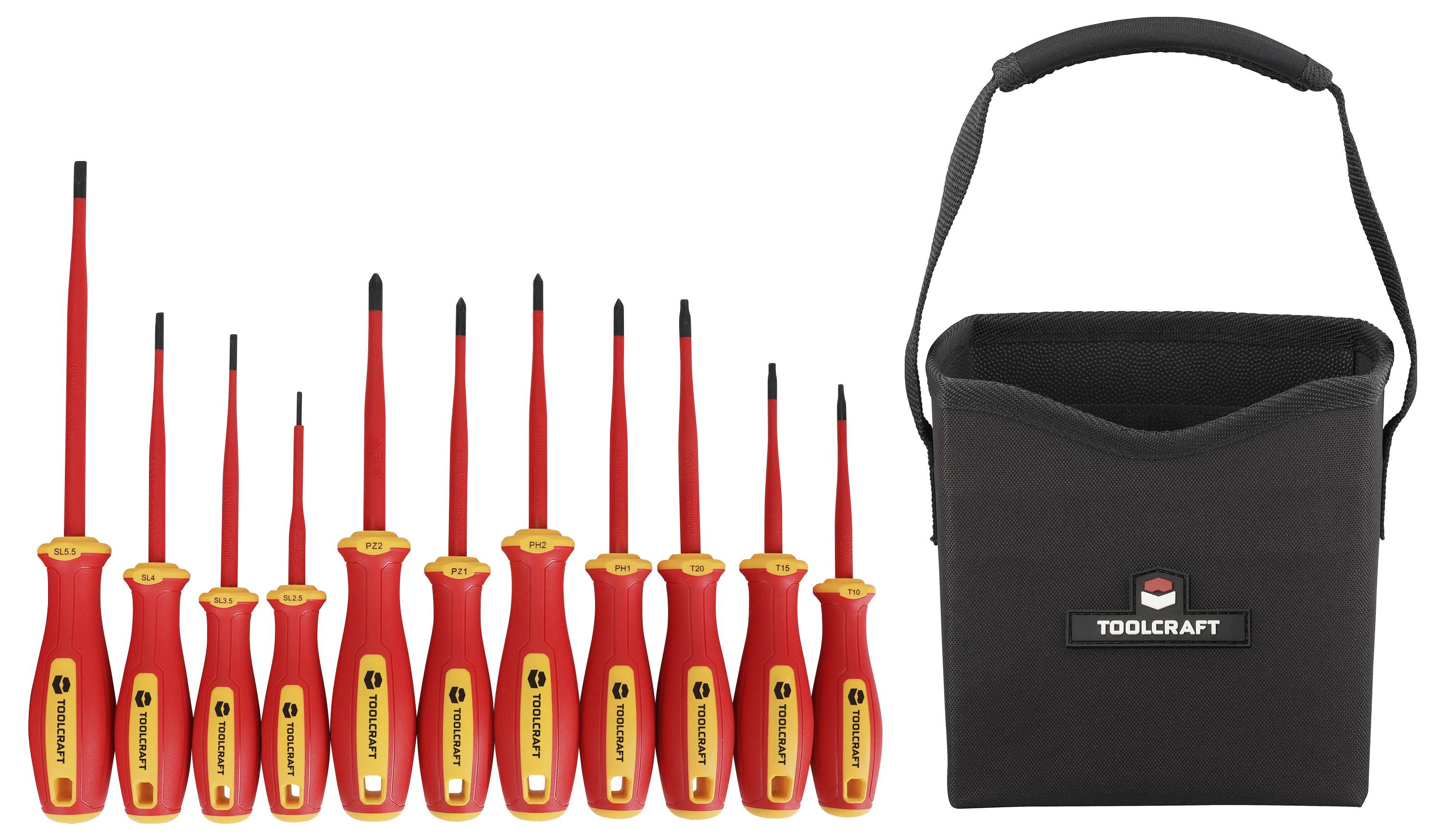 TOOLCRAFT Tasche nástavec na skrutkovač, plochý, krížový PH, Pozidriv, TX, 11-dielna, TO-10583187-1