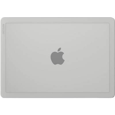 Zatvorený laptop pohľadený zhora, s šedým jablkovým logom uprostred na striebornom pozadí, s minimalistickým dizajnom.