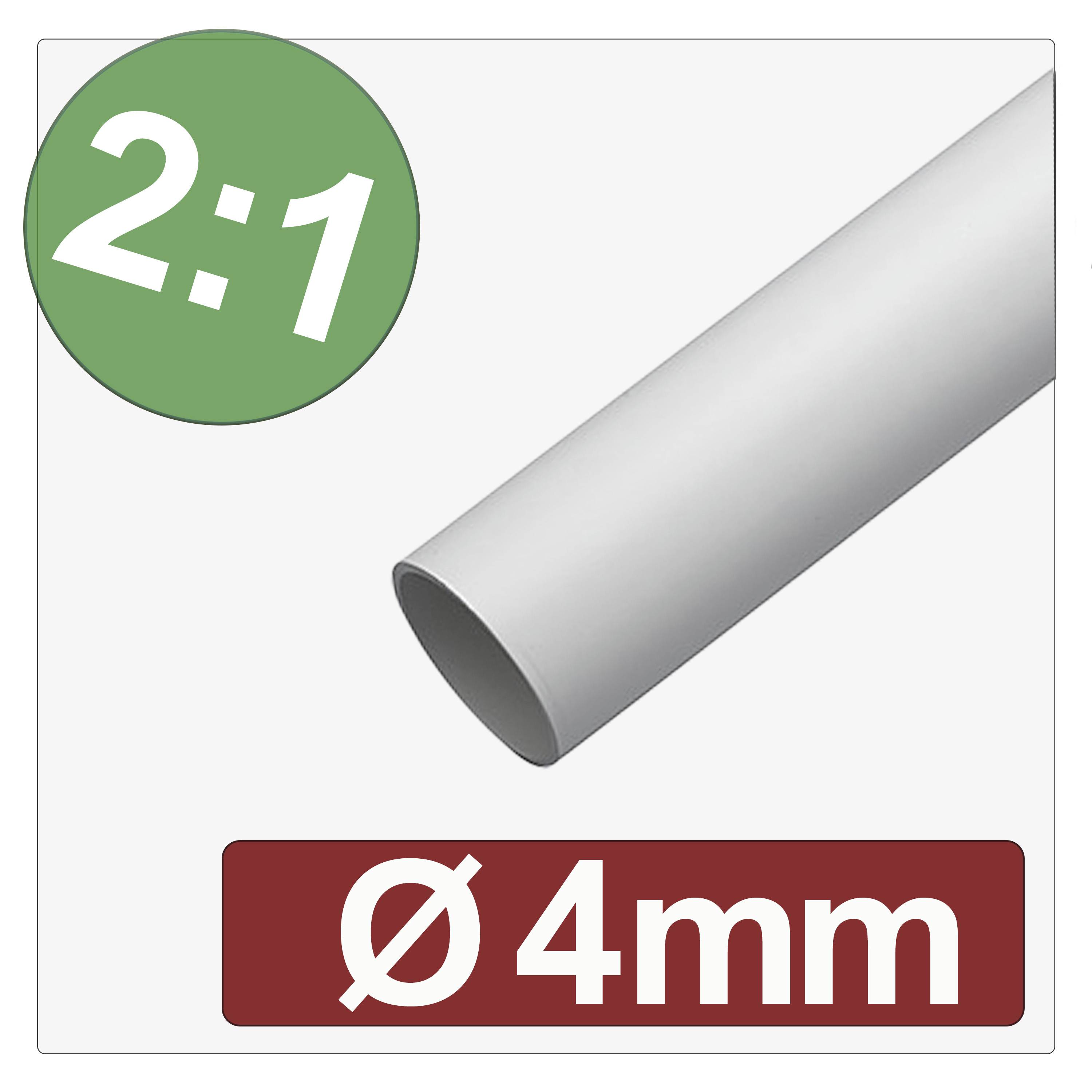 Zmršťovacia trubička v bielej farbe v pomere 2:1, Ø 4 mm, ktorá sa po zahriatí zmenší na polovicu svojho pôvodného priemeru.