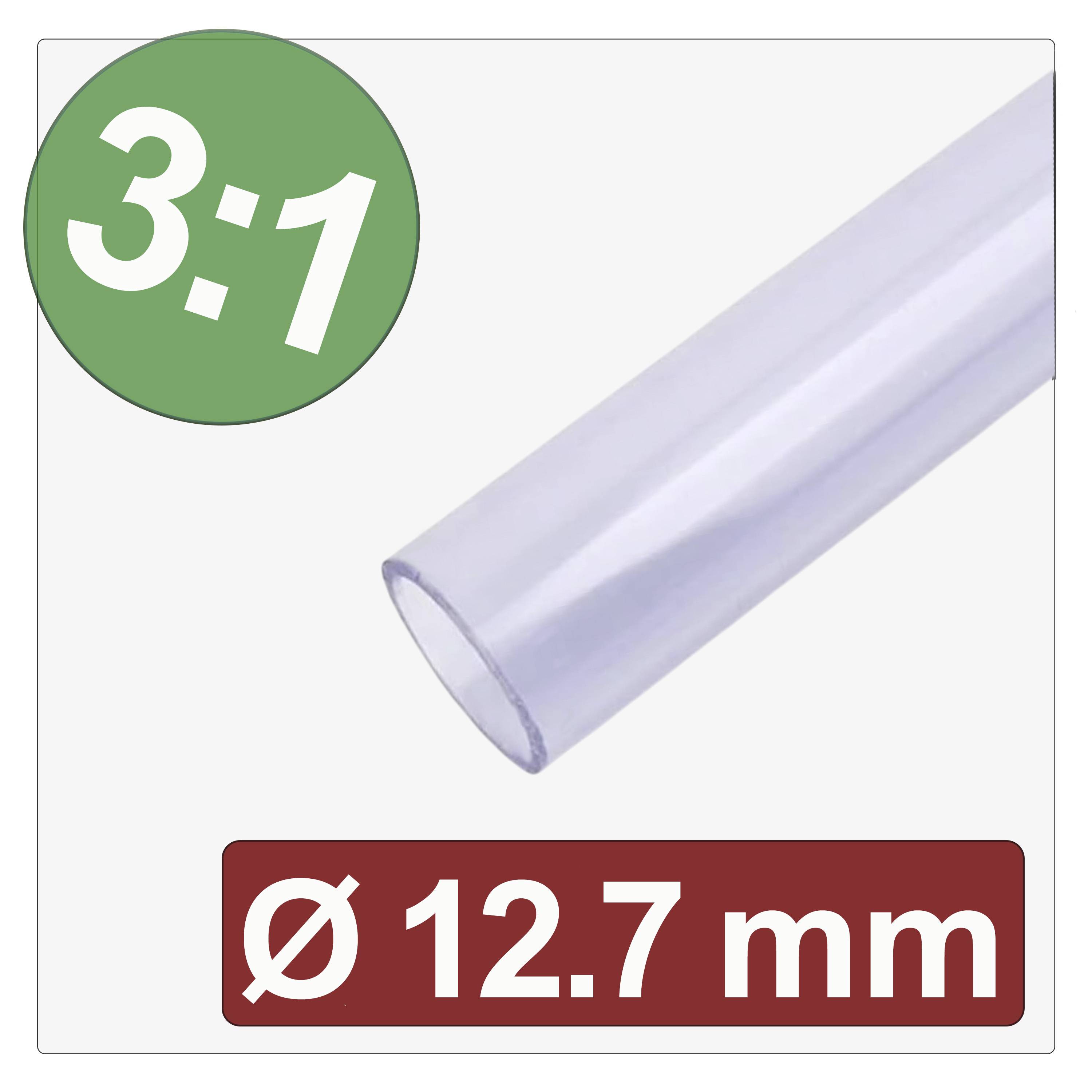 Priehľadná zmršťovacia trubica, zmršťovací pomer 3:1, priemer 12,7 mm.