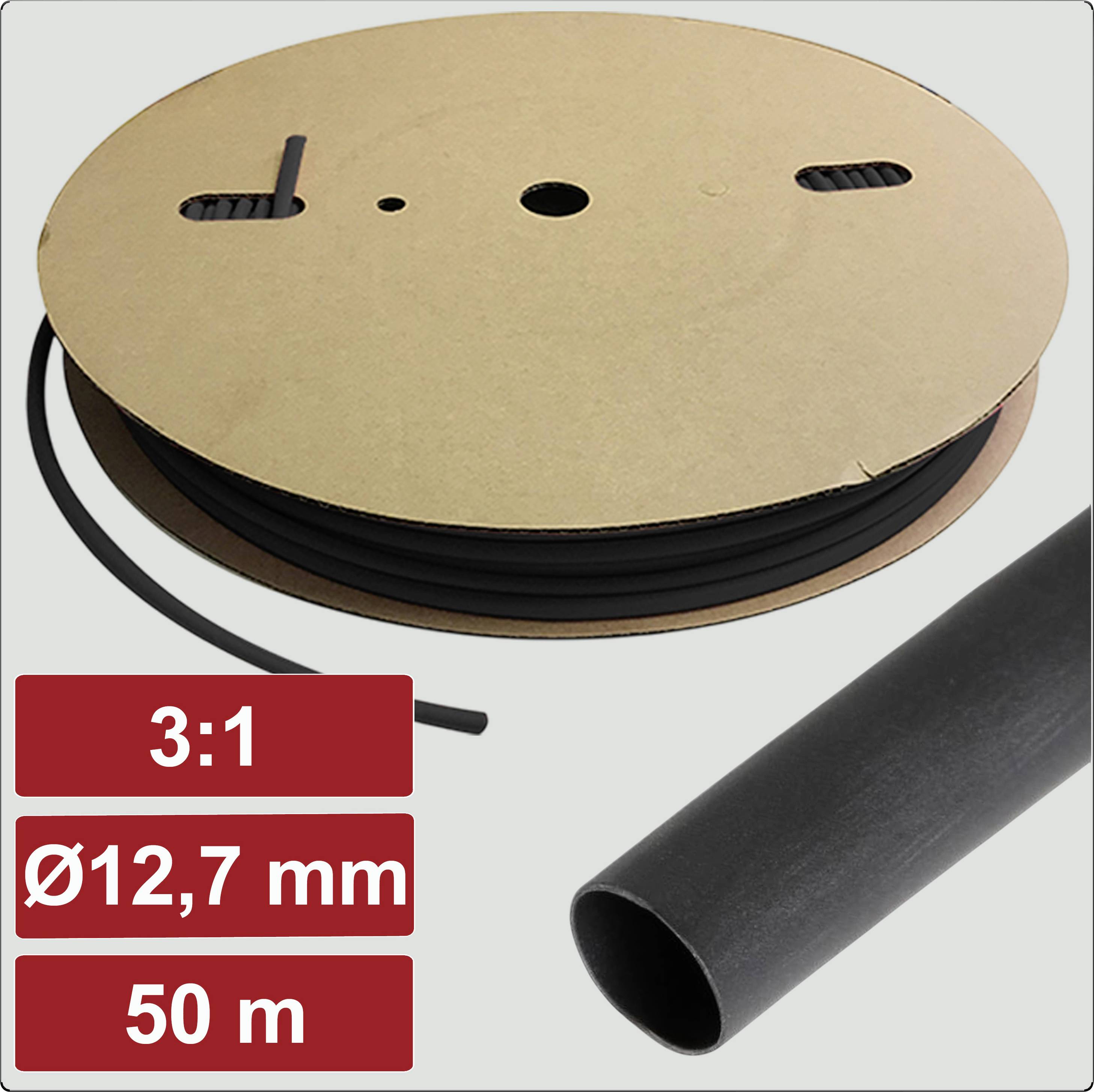 Electronic Garage EG25CA071 zmršťovacia bužírka s lepidlom čierna 12.7 mm 4.2 mm Pomer zmrštenia:3:1 50 m-0