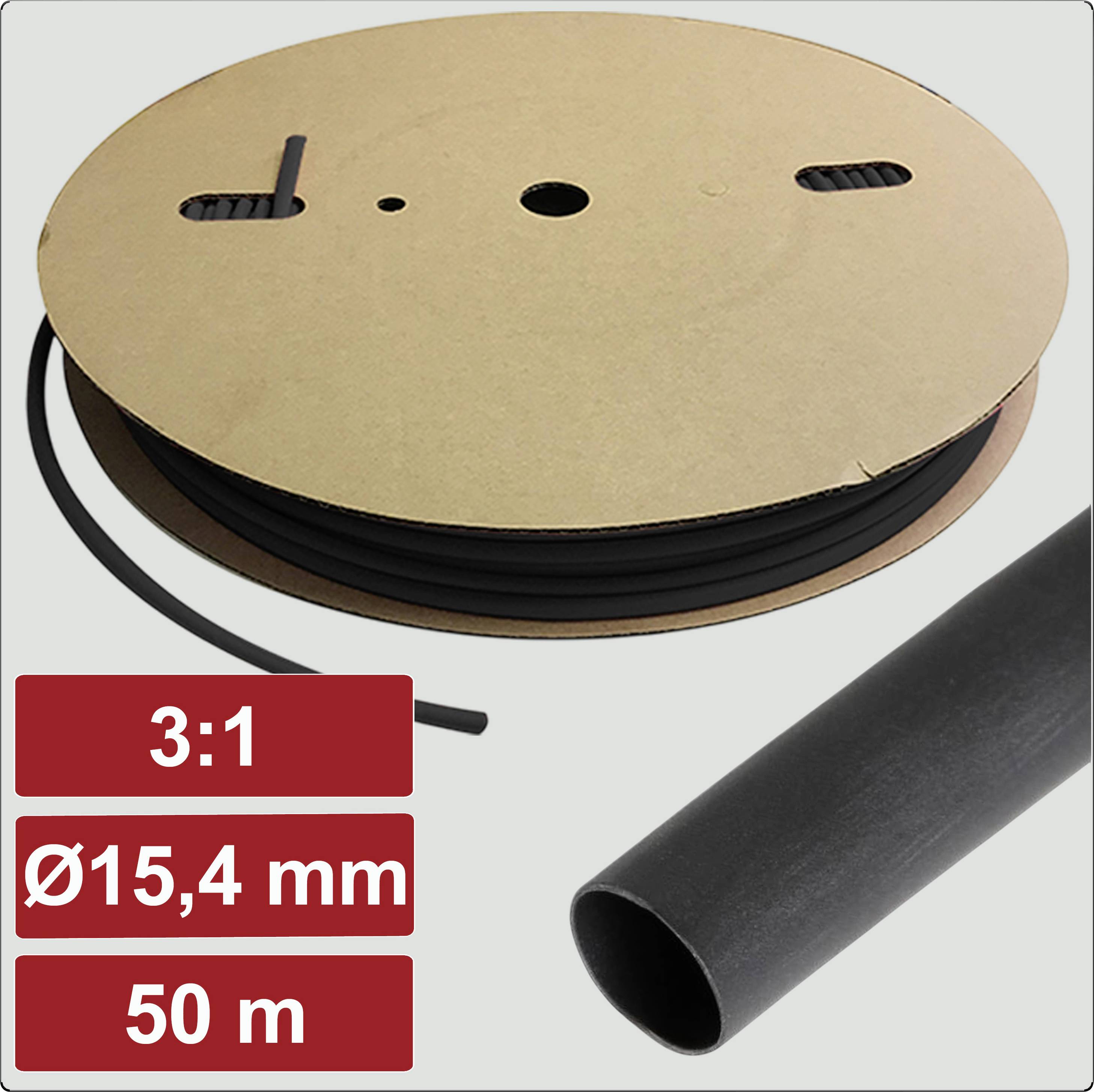 Electronic Garage EG25CA072 Termoretraibile con colla Nero 15.4 mm 5.1 mm Restringimento:3:1 50 m