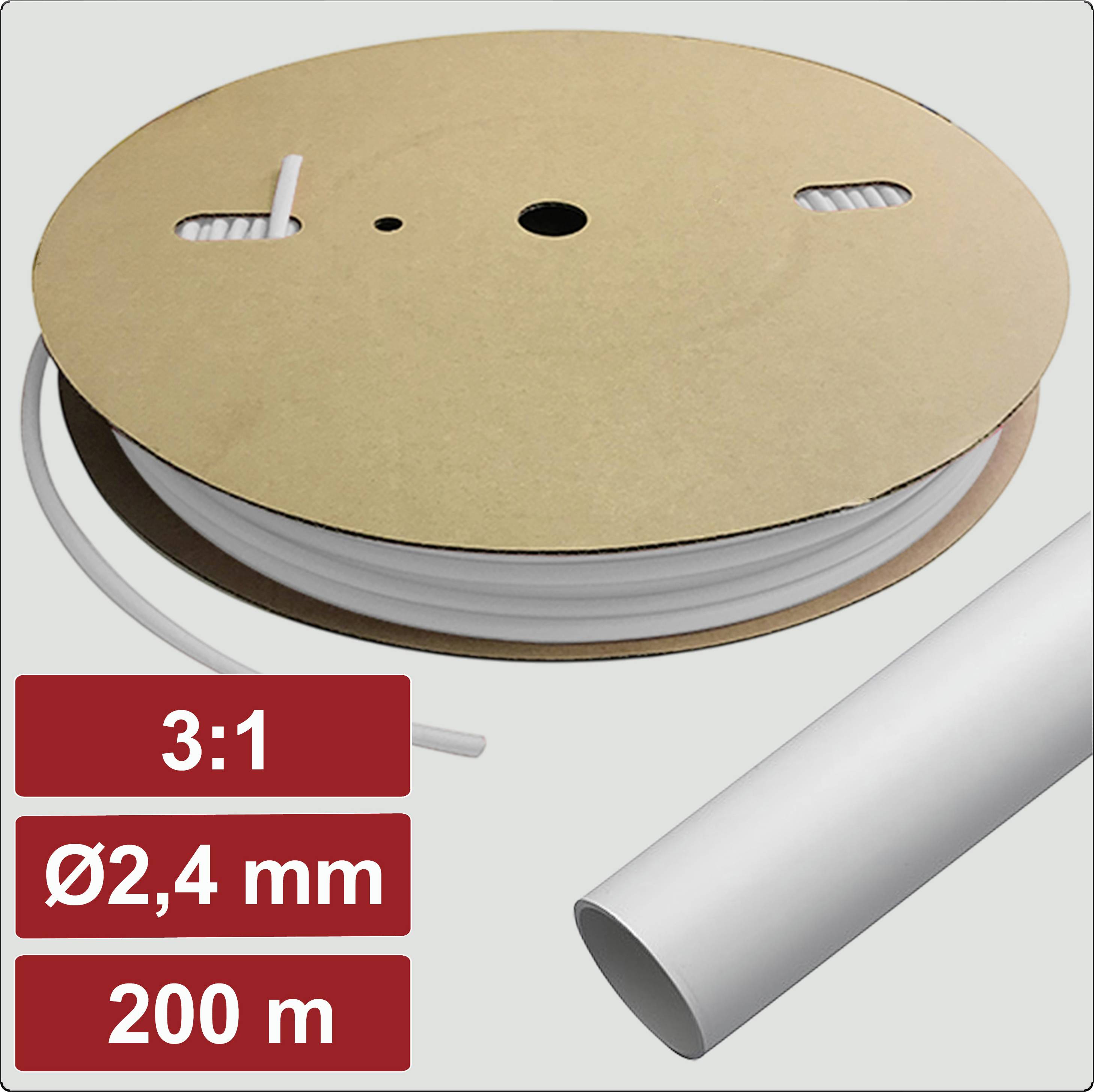 Electronic Garage EG25CA079 zmršťovacia bužírka s lepidlom biela 2.4 mm 0.8 mm Pomer zmrštenia:3:1 200 m-0