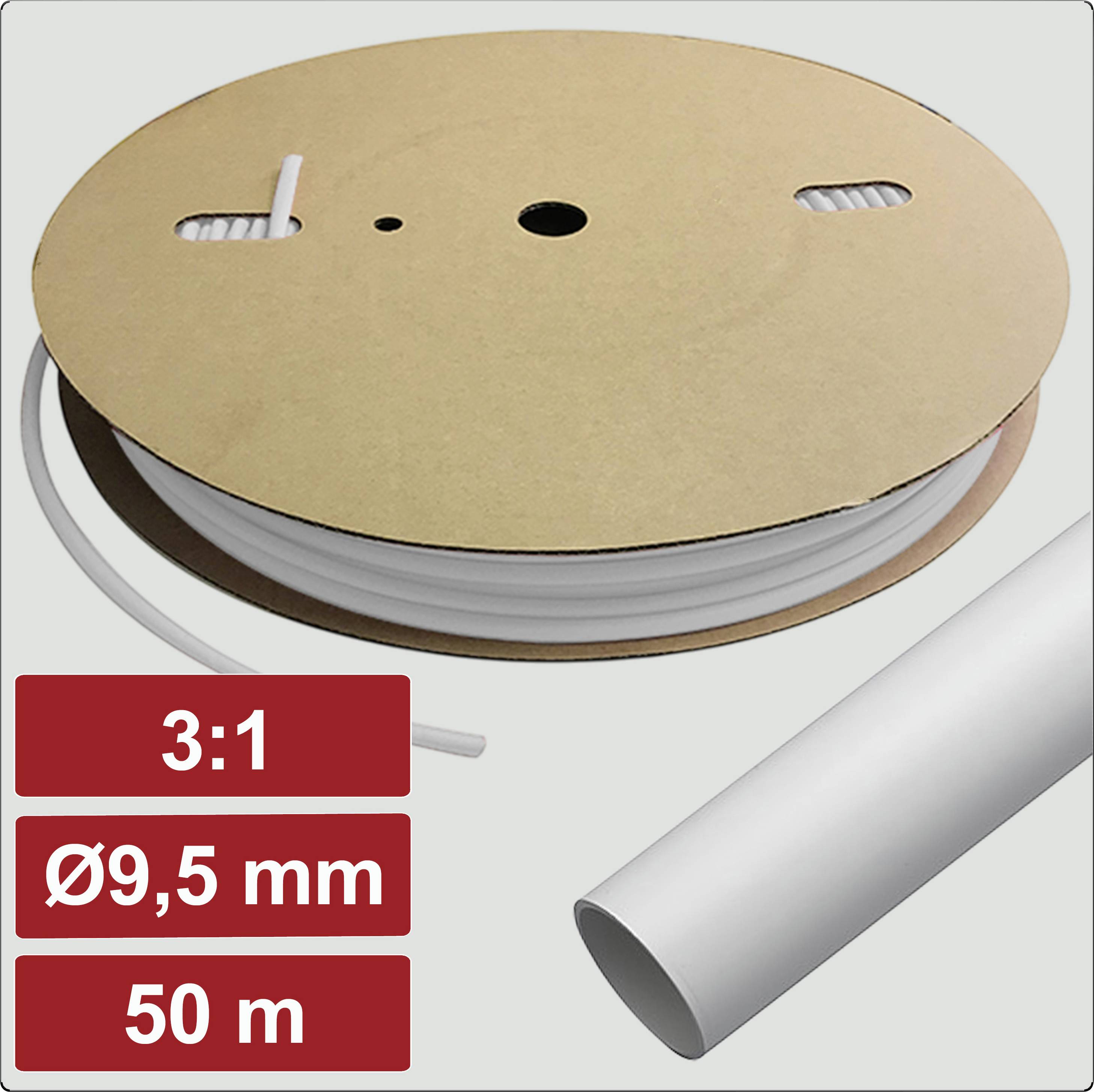Electronic Garage EG25CA084 zmršťovacia bužírka s lepidlom biela 9.5 mm 3.2 mm Pomer zmrštenia:3:1 50 m-0