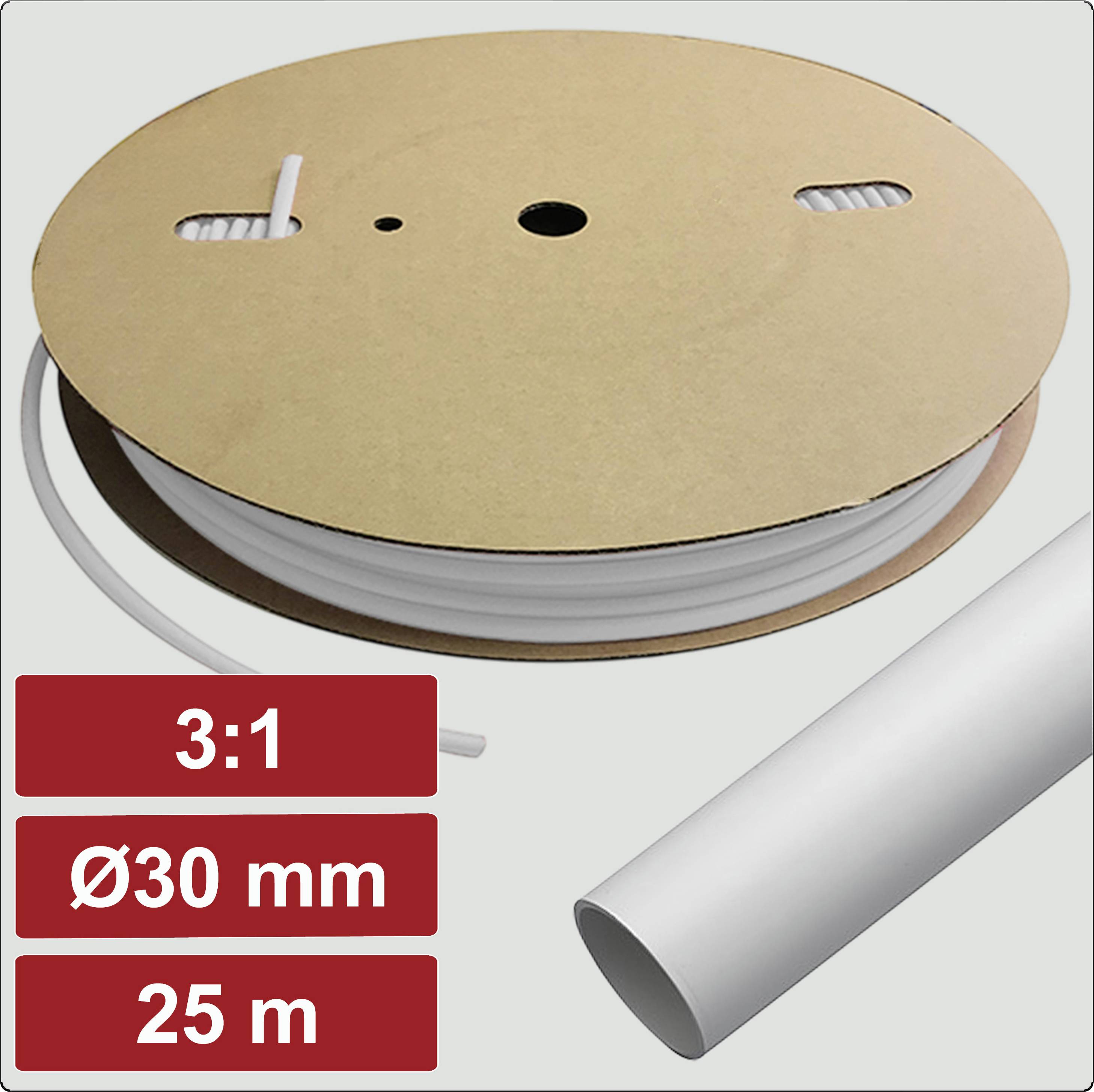 Electronic Garage EG25CA089 zmršťovacia bužírka s lepidlom biela 30 mm 10 mm Pomer zmrštenia:3:1 25 m-0