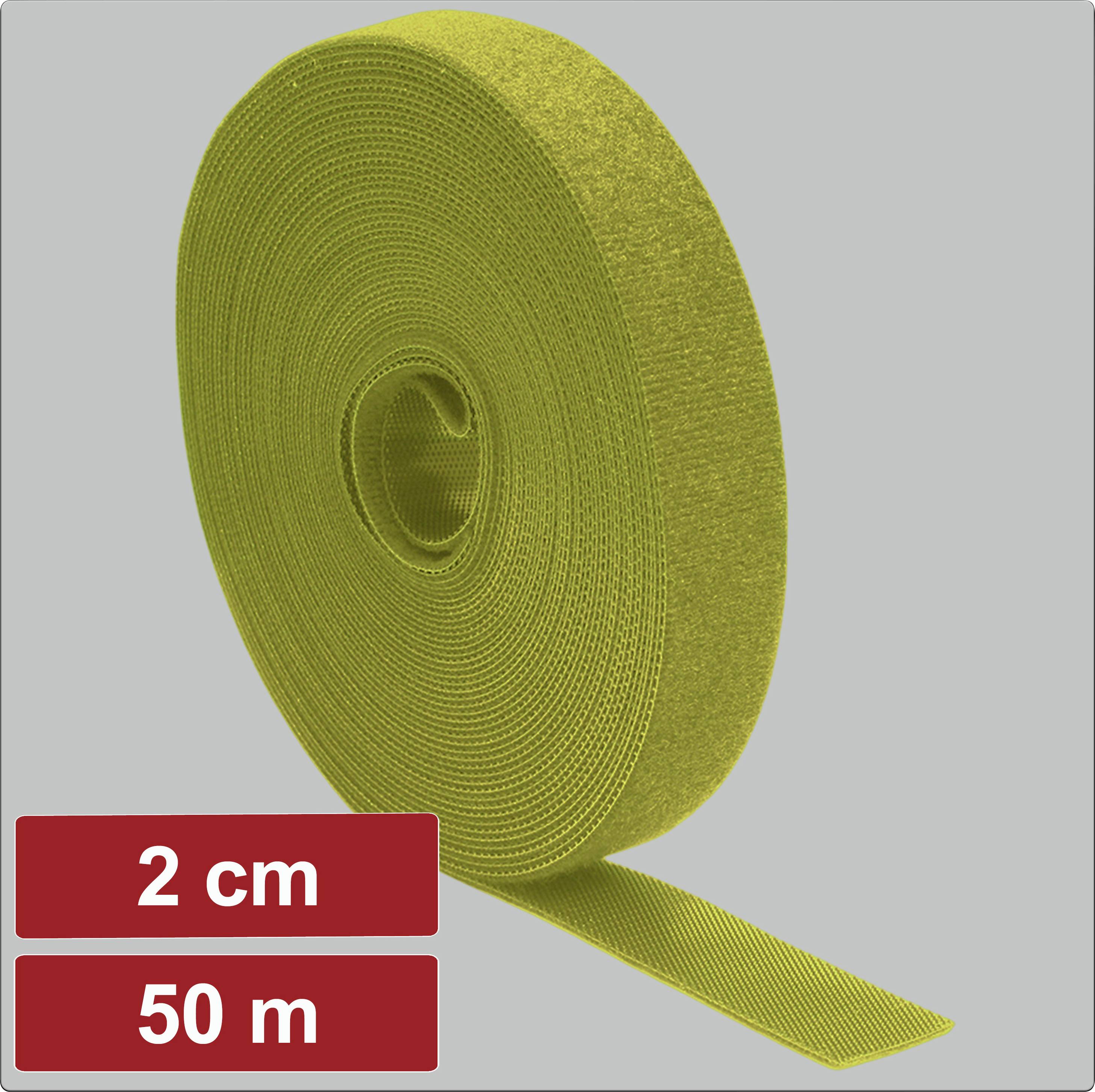 Rolka žltého suchého zipsu, široká 2 cm a dlhá 50 m.