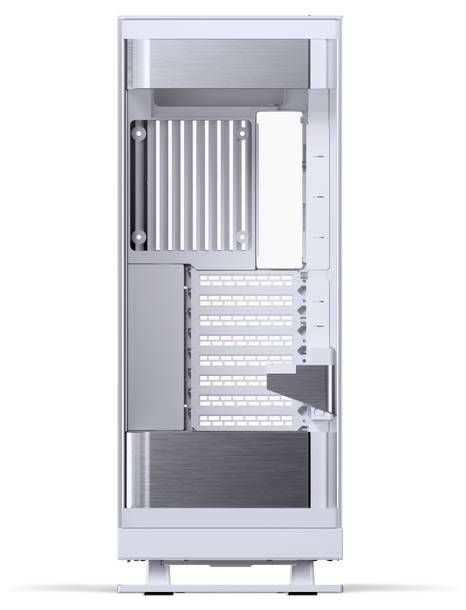 Elegantný, moderný počítačový věž v zvislej orientácii, zobrazujúci viaceré sloty a ventilačné panely, navrhnutý pre vysoko výkonné zostavy.