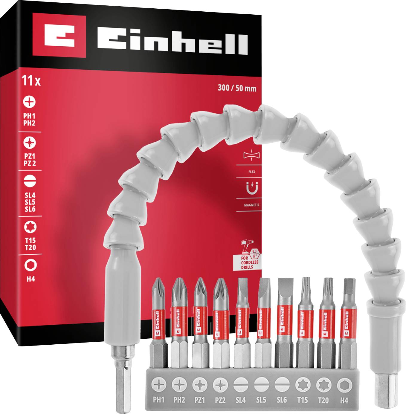 Einhell 133115 sada bitov, 11-dielna, plochý, PH, PZ, profil T, inbus, šesťuholník, 1/4 "-0