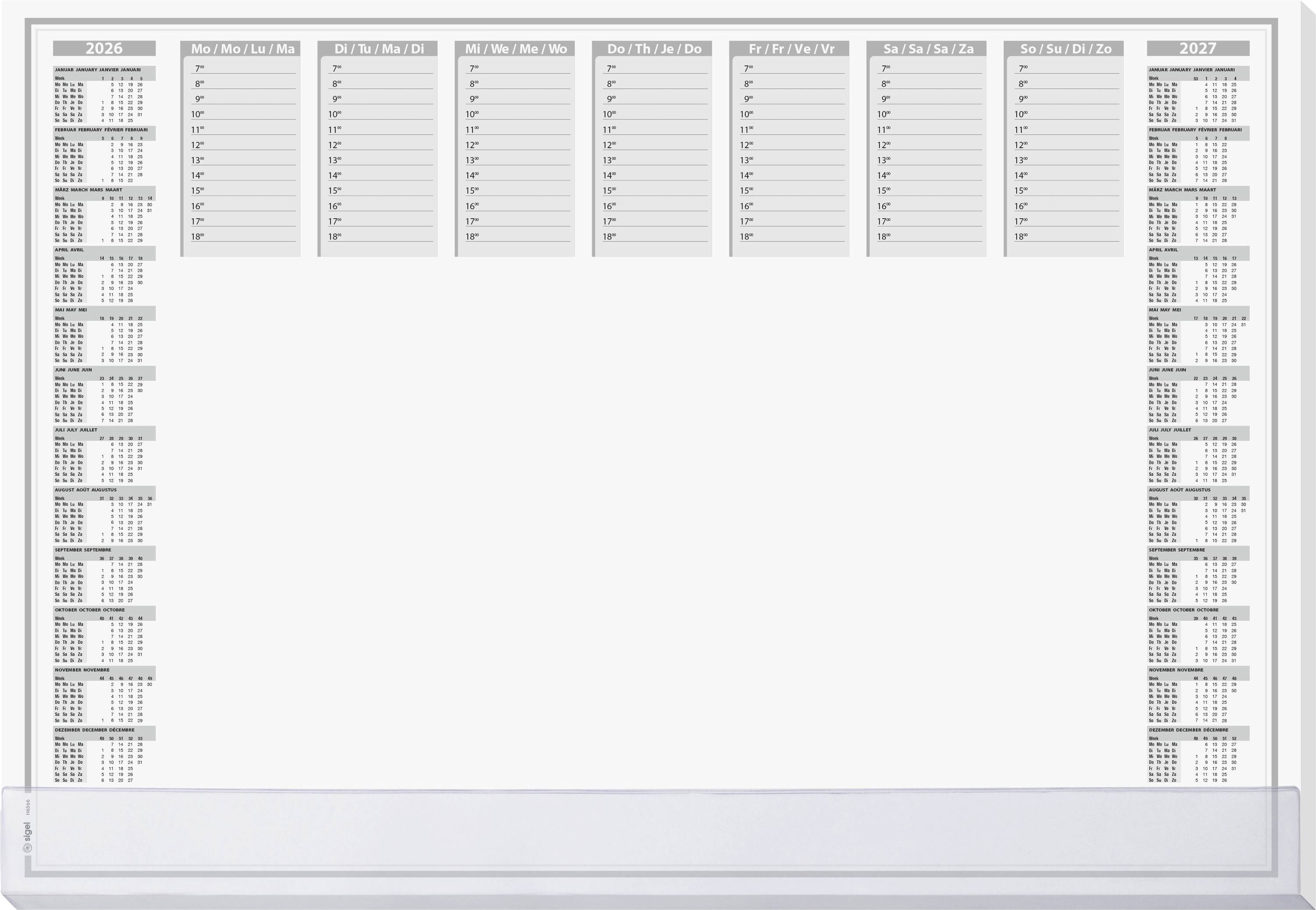 Magnetická ročná tabuľa s kalendárom na rok 2024, ktorá zobrazuje mesiace, týždne a dátumy pre plánovanie úloh. Ročný panel sa nachádza na ľavom a pravom okraji.