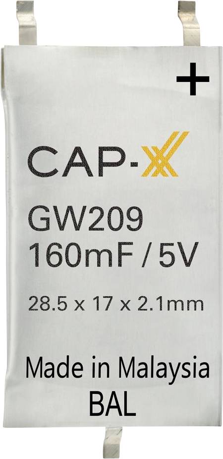 'CAP-XX GW209 160mF/5V, 28,5 x 17 x 2,1 mm, Vyrobené v Malajzii BAL'