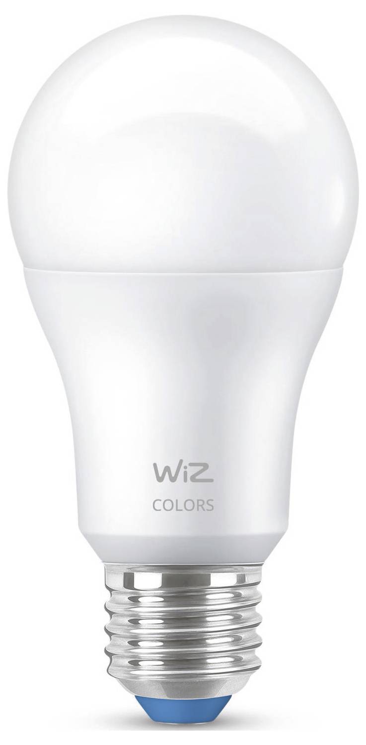 Biela inteligentná LED žiarovka so štítkom 'WiZ Colors' na základni, navrhnutá pre automatizáciu osvetlenia v domácnosti, s nastaviteľnými farebnými možnosťami.