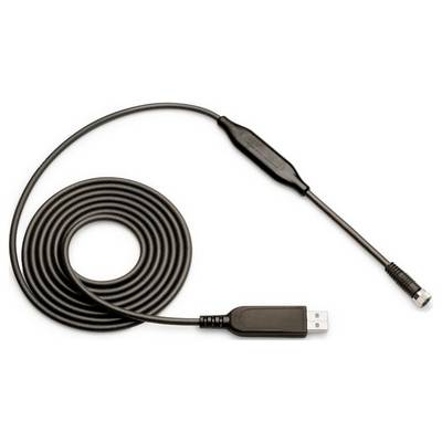 Stočený čierny USB endoskopický kábel s USB konektorom na jednom konci a malou kamerou na druhom konci.