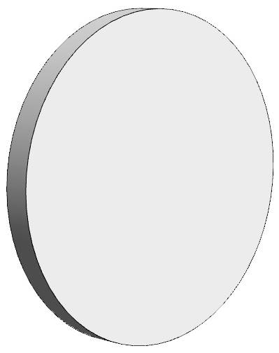 Sivý 3D kruhový disk je pohľad na neho z uhla, ktorý ukazuje jeho hrúbku. Disk sa zdá byť osvetlený svetelným zdrojom z ľavej hornej strany.