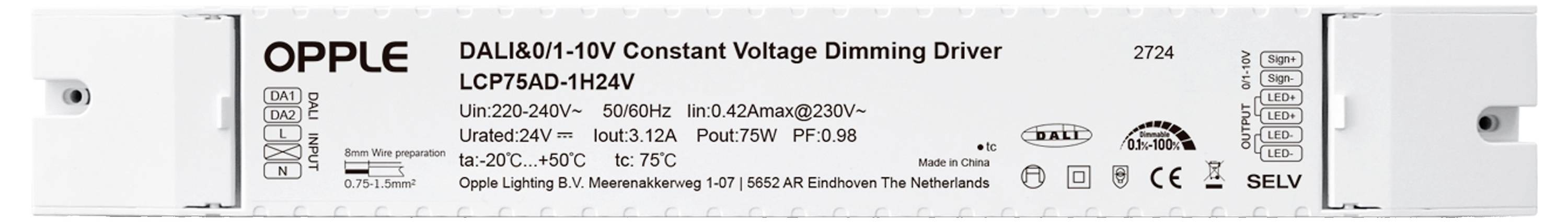 Opple 820002006200 Ovládač LED Opple Lighting 24V 75W-DALI/10V/PWM LEDDrive#820002006200 LEDDriv#820002006200 1 ks
