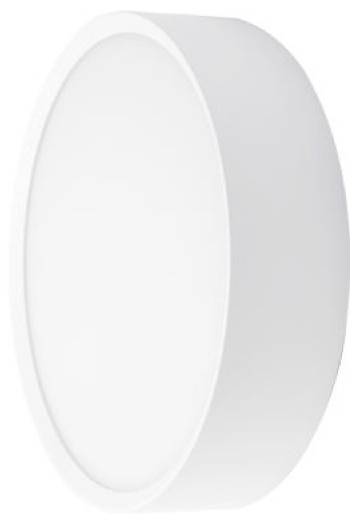 Biela okrúhla LED stropná vstavacia lampa pohľad zospodu na jednoduchom pozadí.
